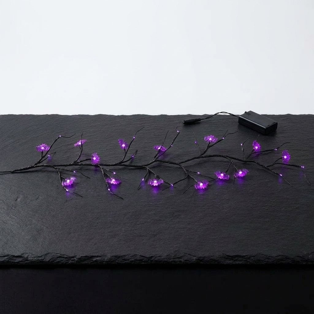 Halloween LED Twig Garland with Pumpkin or Bat Lanterns, Battery Operated, 6 ft — Set