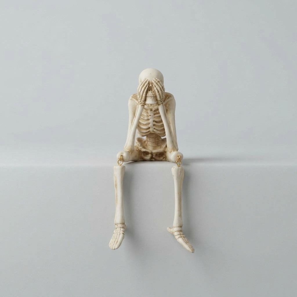 Halloween Skeleton Shelf Sitter Figurine with Dangling Legs and Poseable Joints — C
