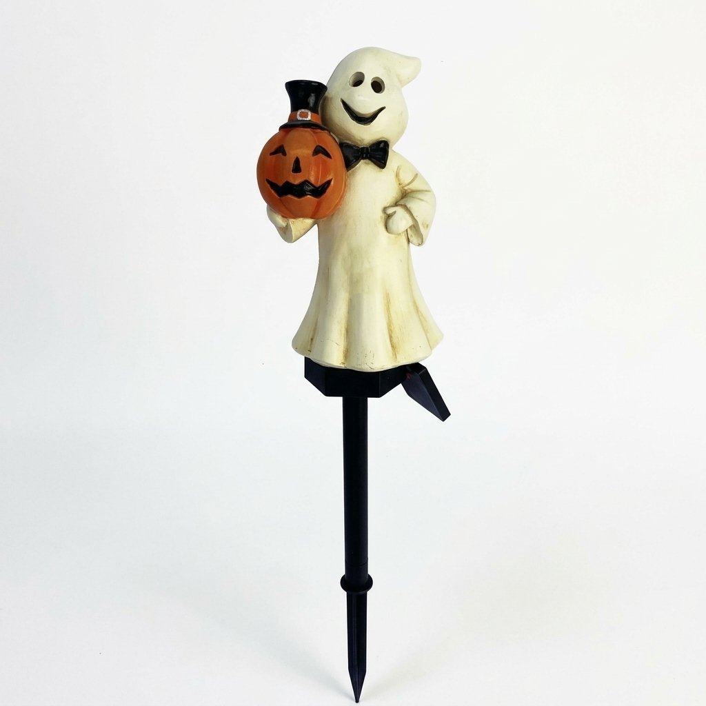Halloween Solar Garden Stake Light – Resin Character Design with Auto On Glow — Pumpkin Ghost