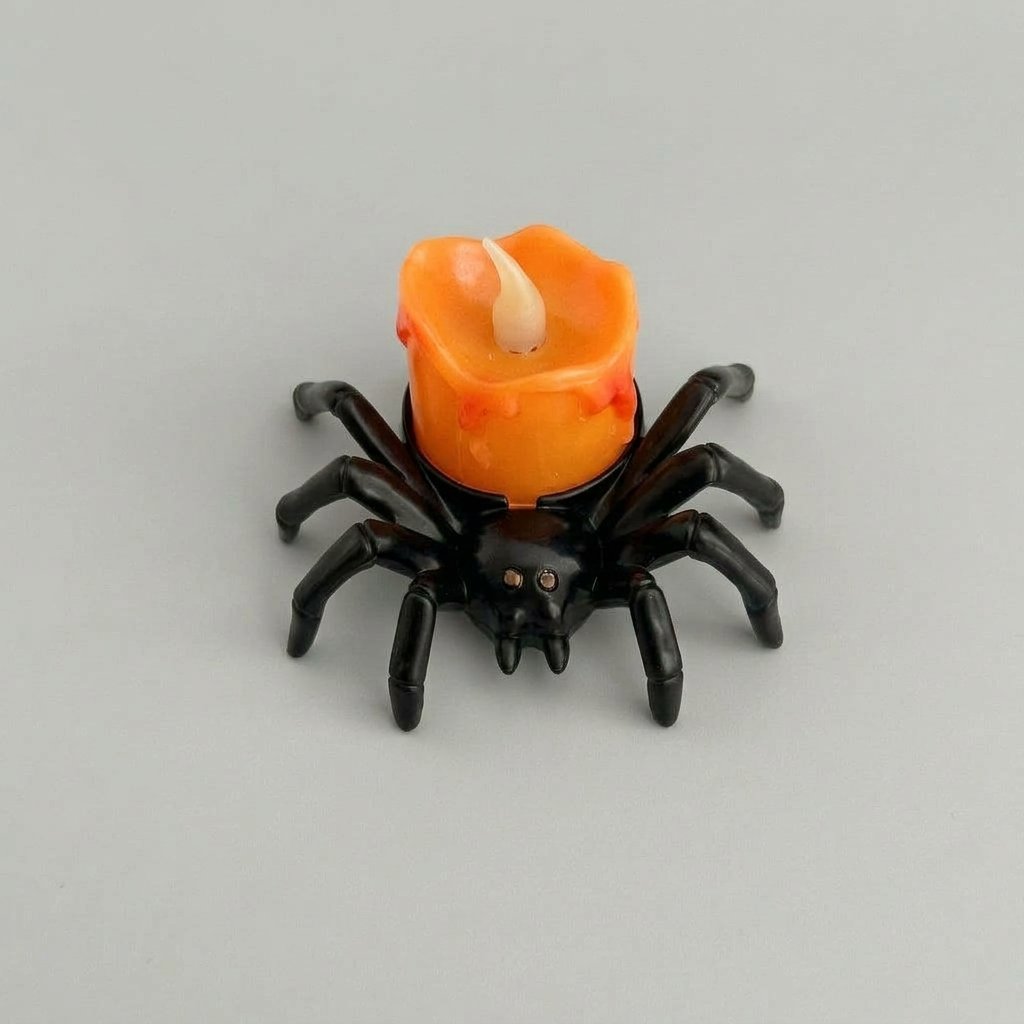 Halloween Spider Tea Light with Flickering LED Flameless Candle – Battery-Operated Decoration — Spider Back Orange Candle
