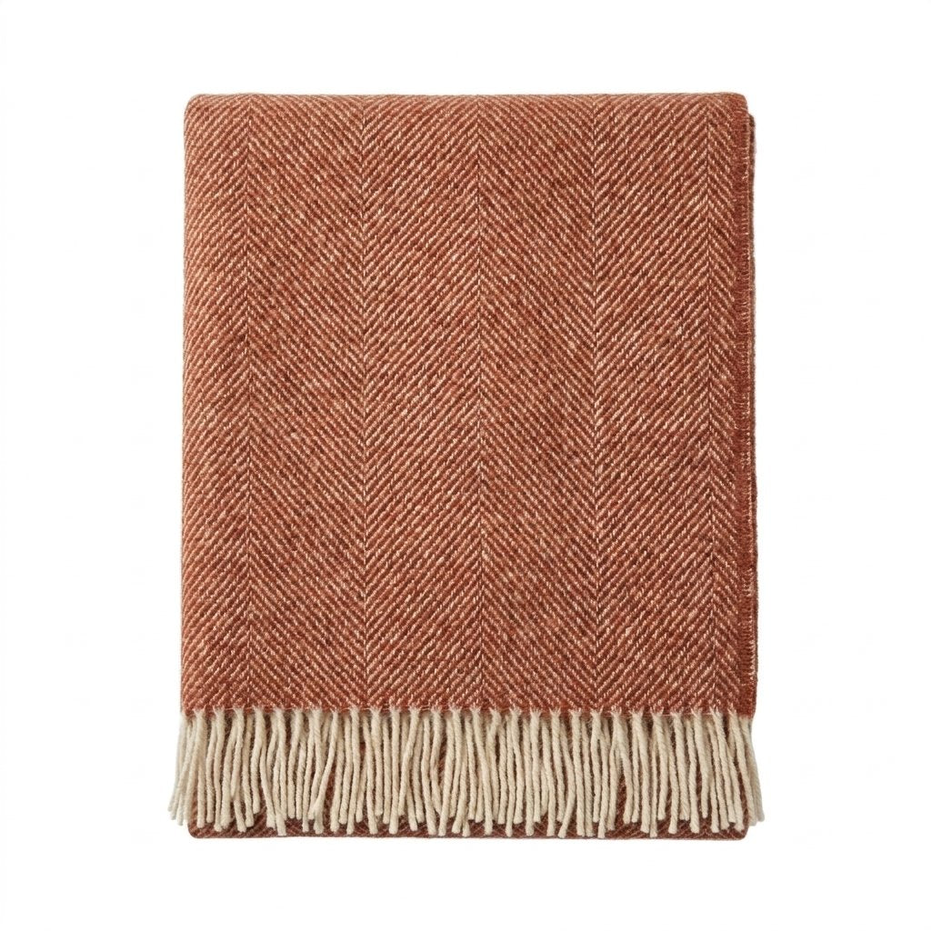 Herringbone Pure Wool Throw in Four Colours — Brick