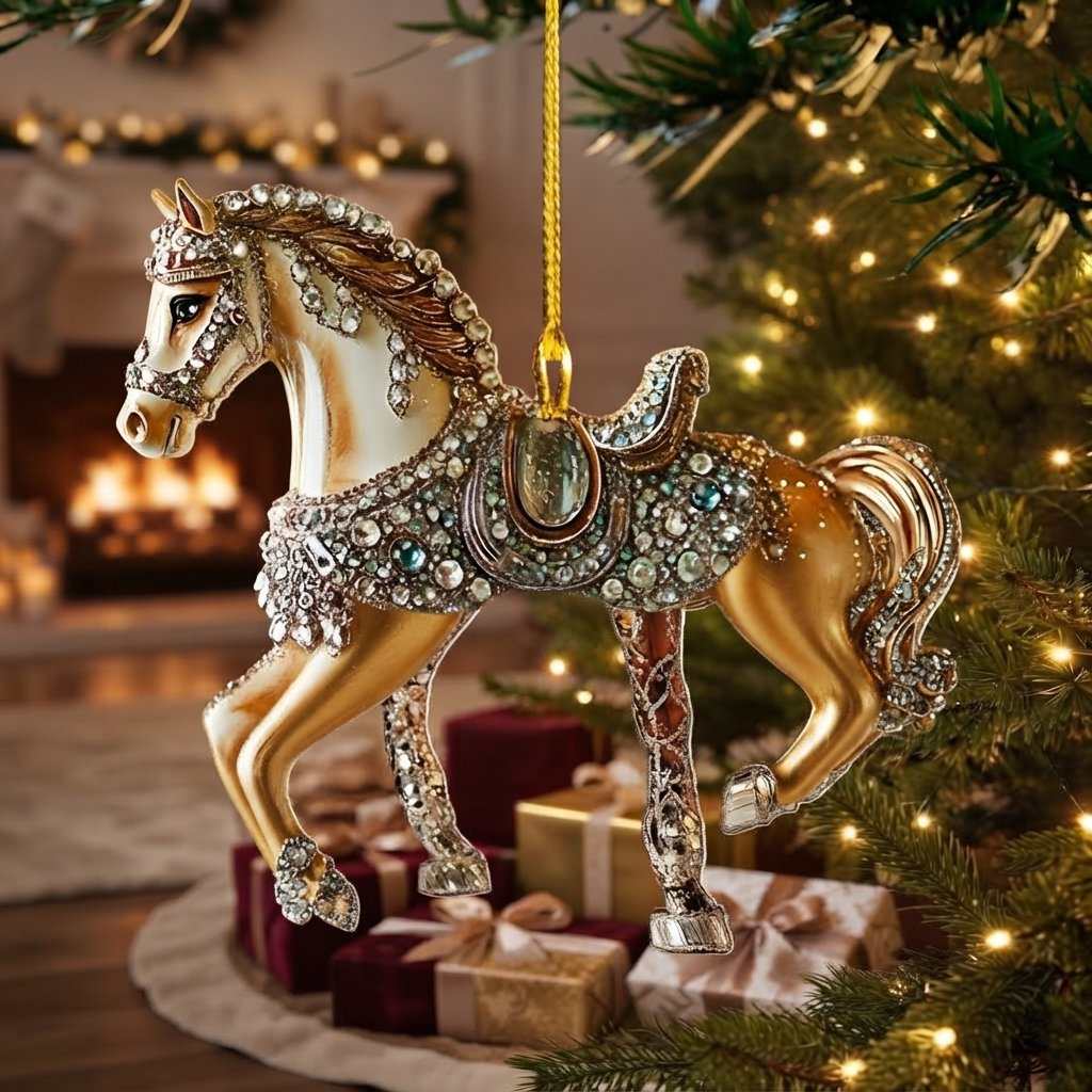 Horse Christmas Tree Ornament, handcrafted acrylic — Gold