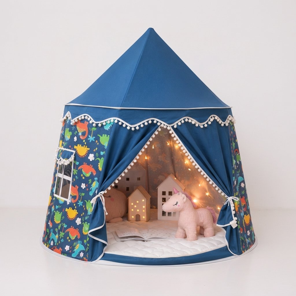 Kids Indoor Play Tent – Princess Castle Teepee — Blue Dinosaur