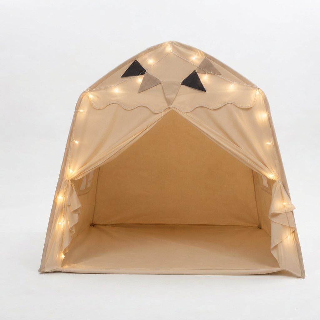 Kids Play Tent with Canopy for Bedroom or Playroom — Beige