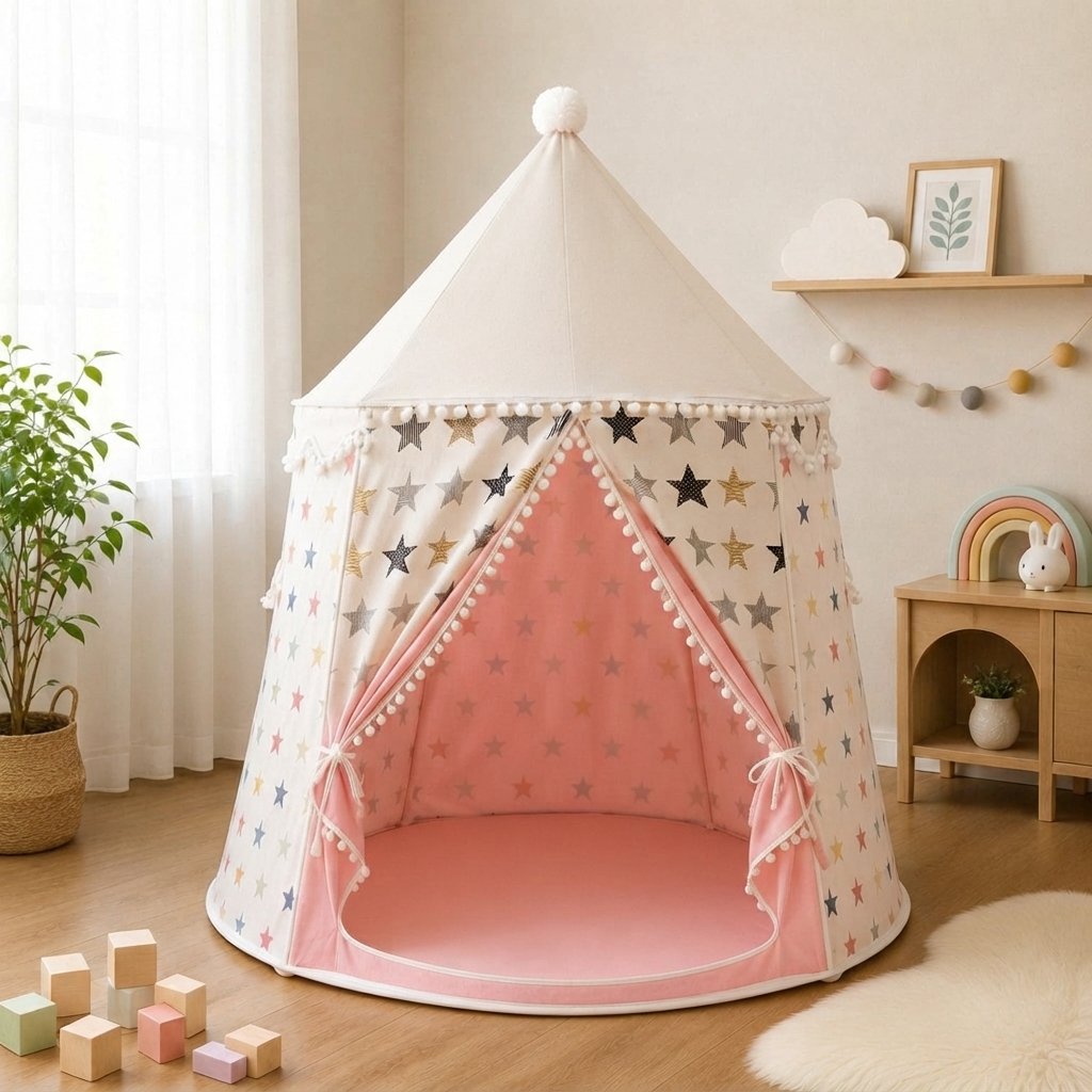 Kids Star Pattern Indoor Play Tent for Toddlers — Pink Star