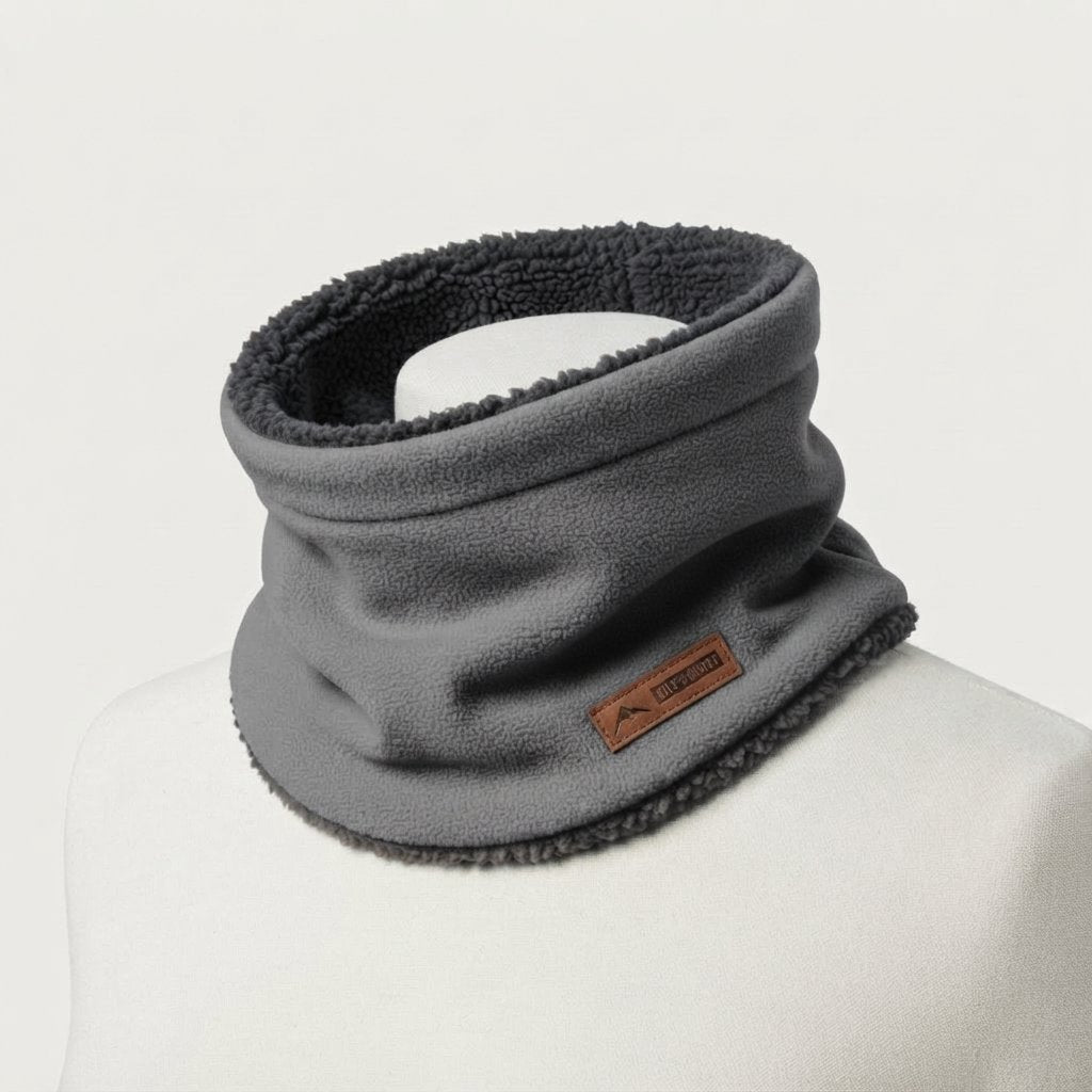 Knitted Neck Warmer with Plush Fleece Lining — Mid Grey