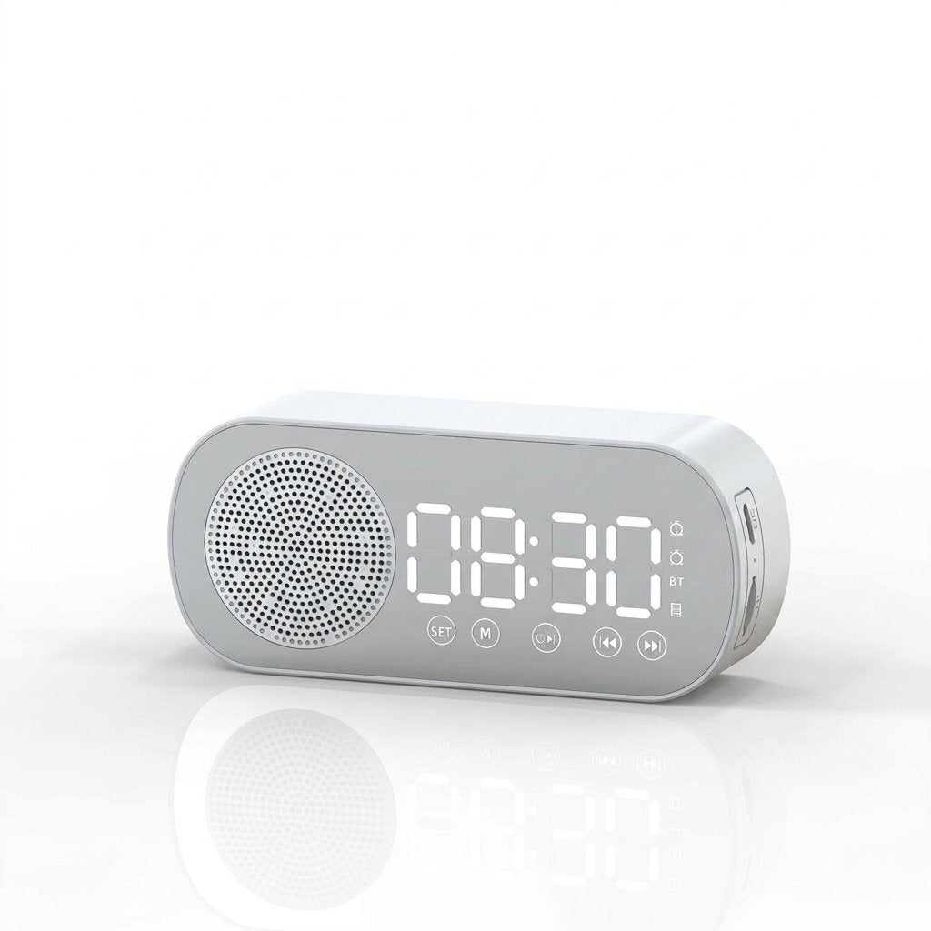 LED Alarm Clock with Bluetooth Speaker and FM Radio — White