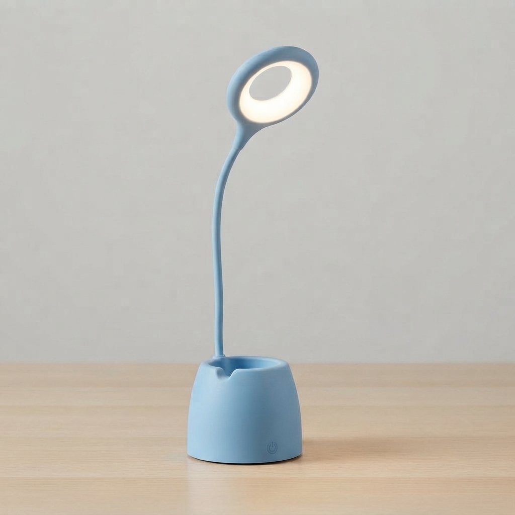 LED Desk Lamp with Pen Pot and Phone Holder — Blue