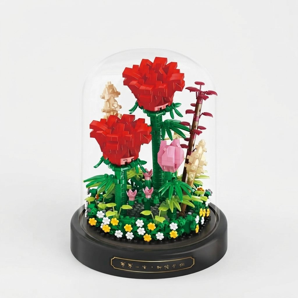 Micro Flower Building Block Set with Display Dome — Rose - 593 pieces