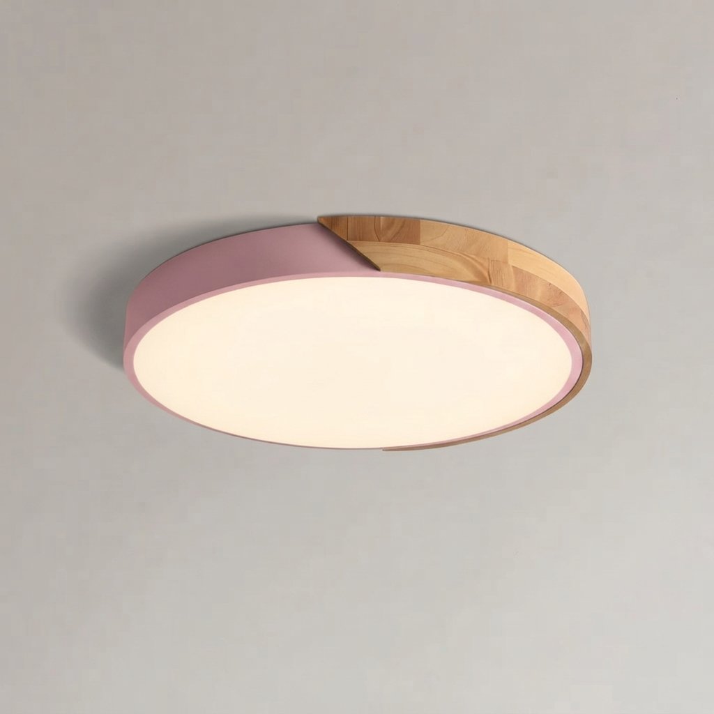 Nordic Wood & Metal LED Flush Ceiling Light — Pink
