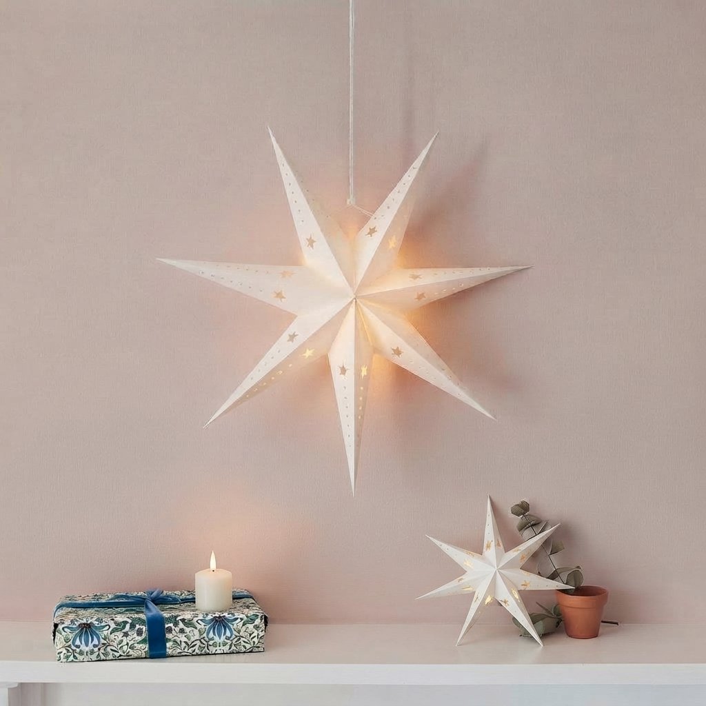 Paper Star LED Light, White Christmas Decoration — 75 cm