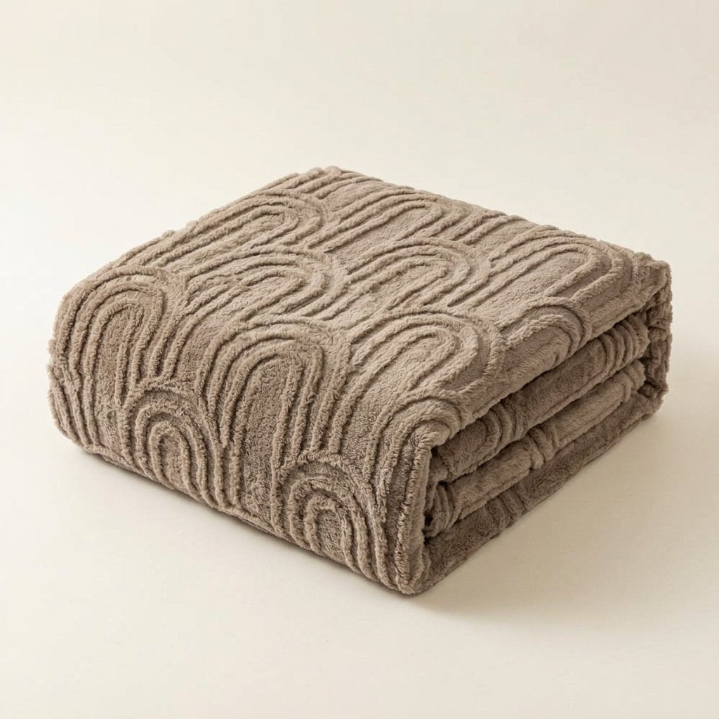 Plush Velvet Throw Blanket with Arch Emboss Pattern — Roman Beige