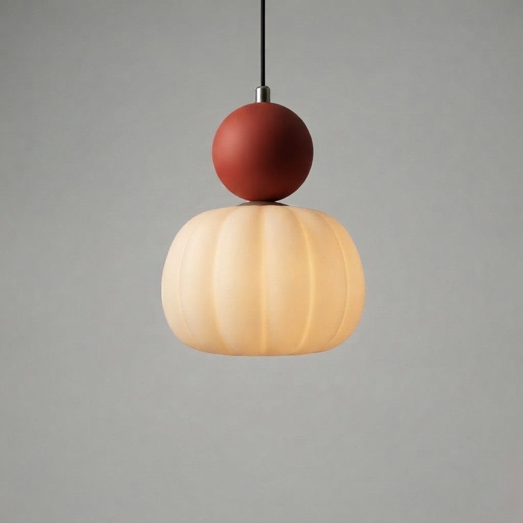 Pumpkin Glass Pendant Light with Spherical Accent — Red