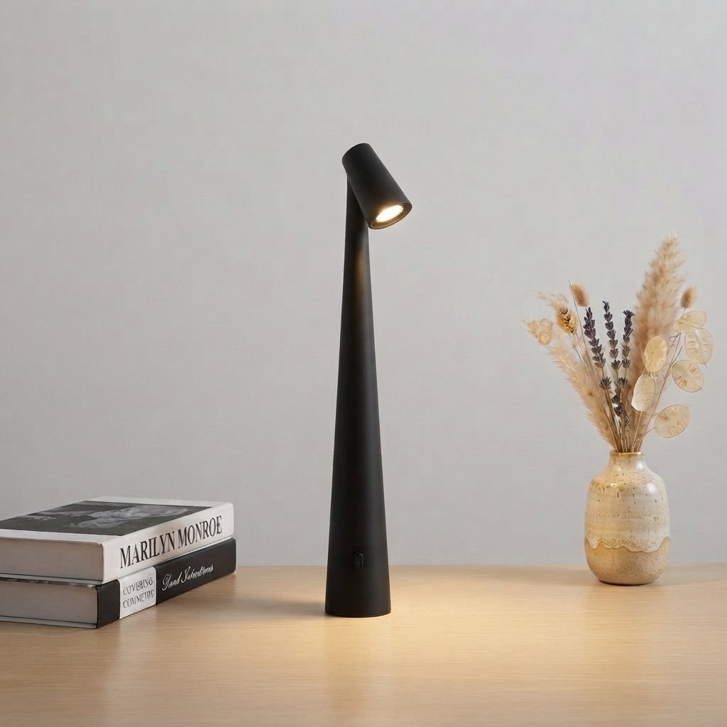 Rechargeable Touch-Dimming LED Table Lamp, Slim Design — Black