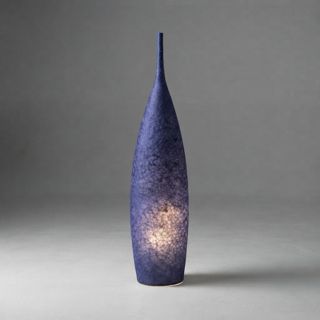 Resin Bottle Floor Lamp, Warm LED, Two Heights — Blue
