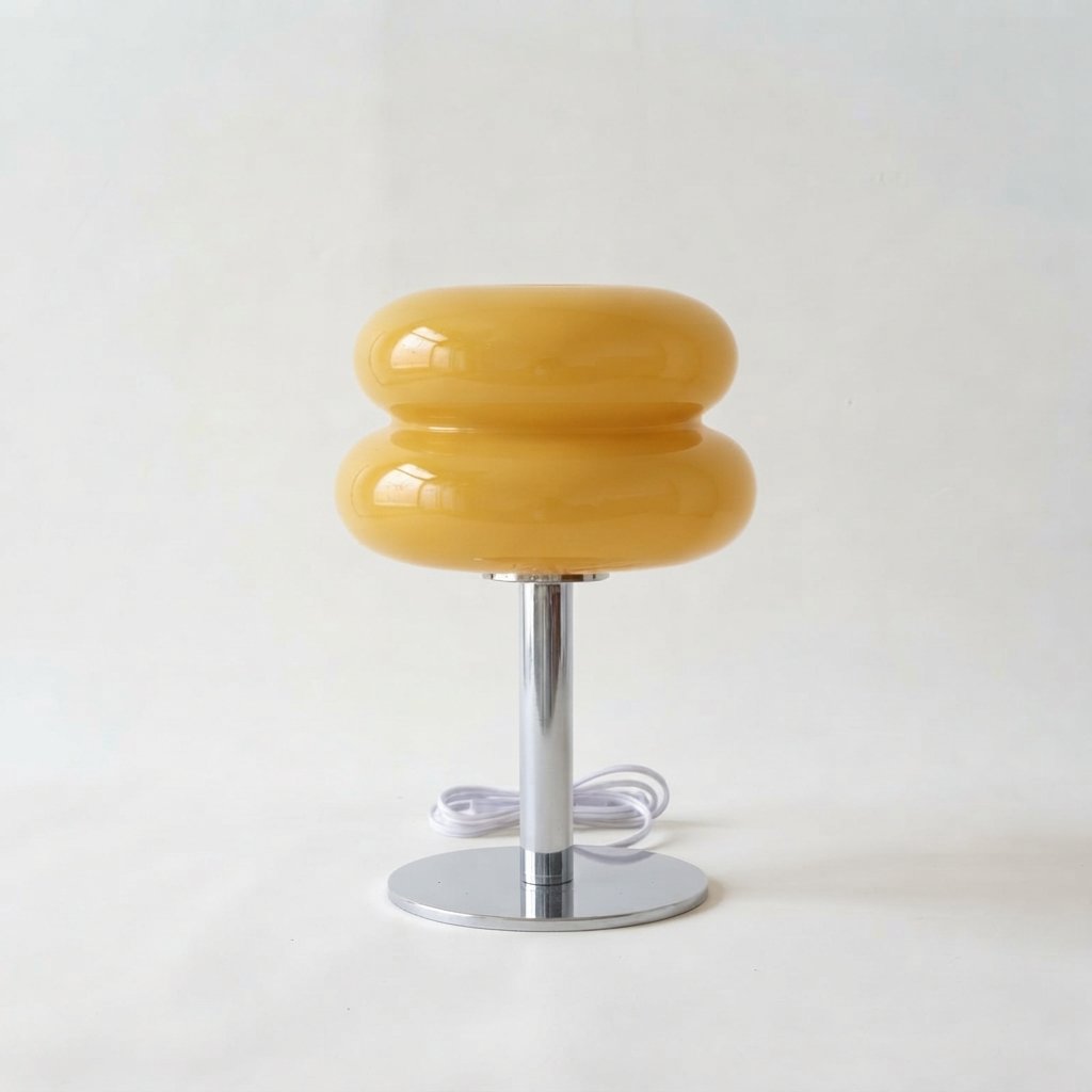 Retro Glass Table Lamp with Chrome Base — Yellow