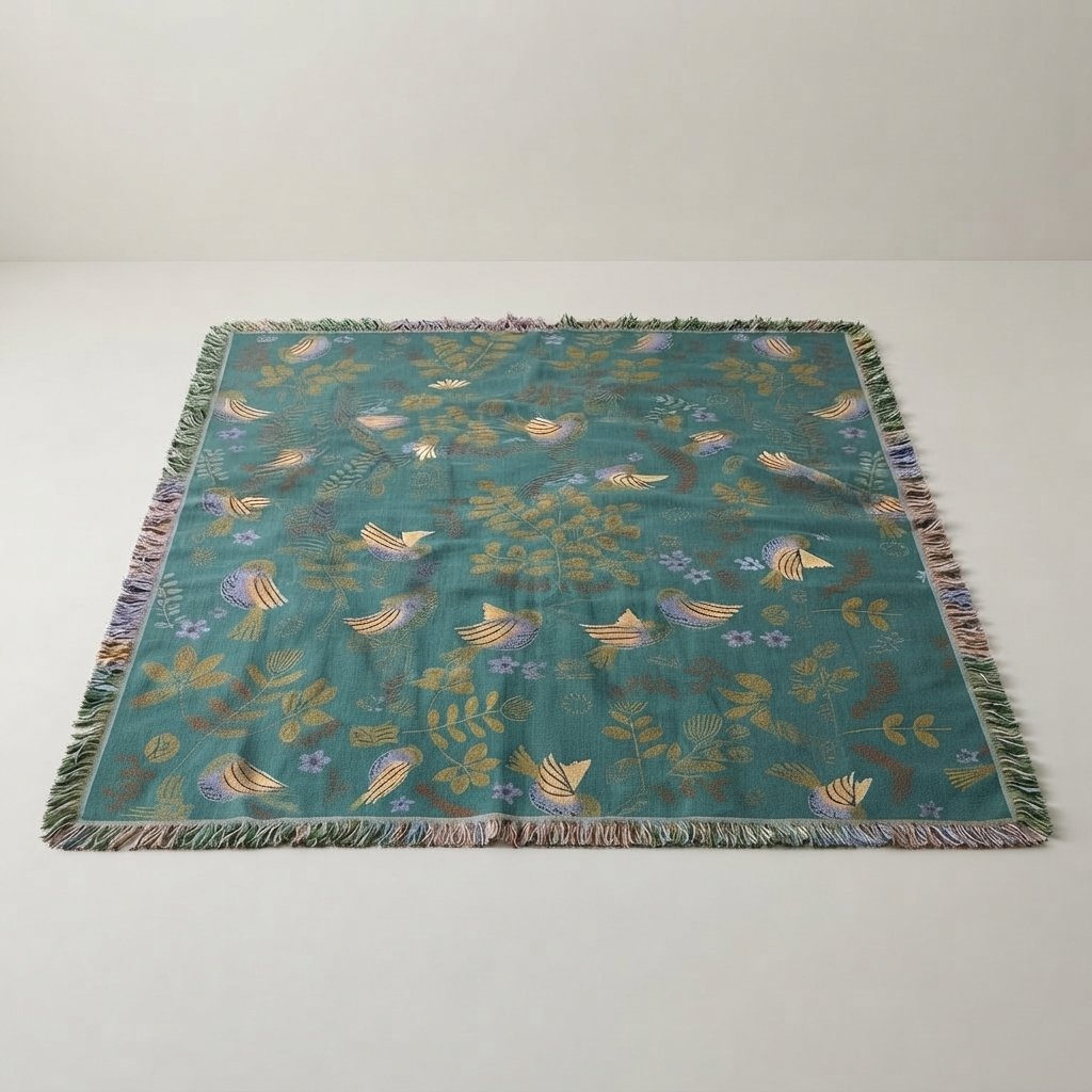 Reversible Cotton Muslin Throw Blanket with Bird Print — King Size (230 x 250 cm)