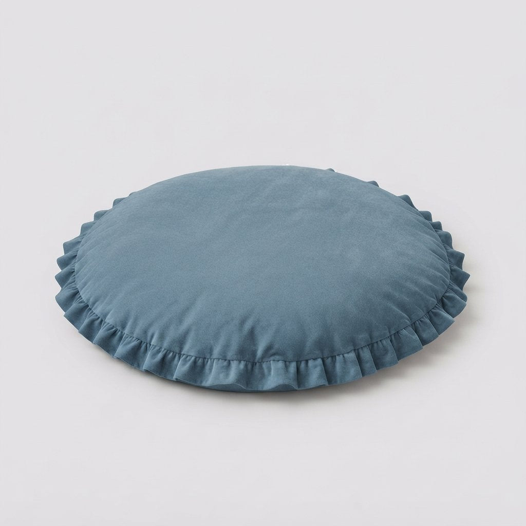 Round Cotton Play Mat with Ruffle Edge for Babies — Blue