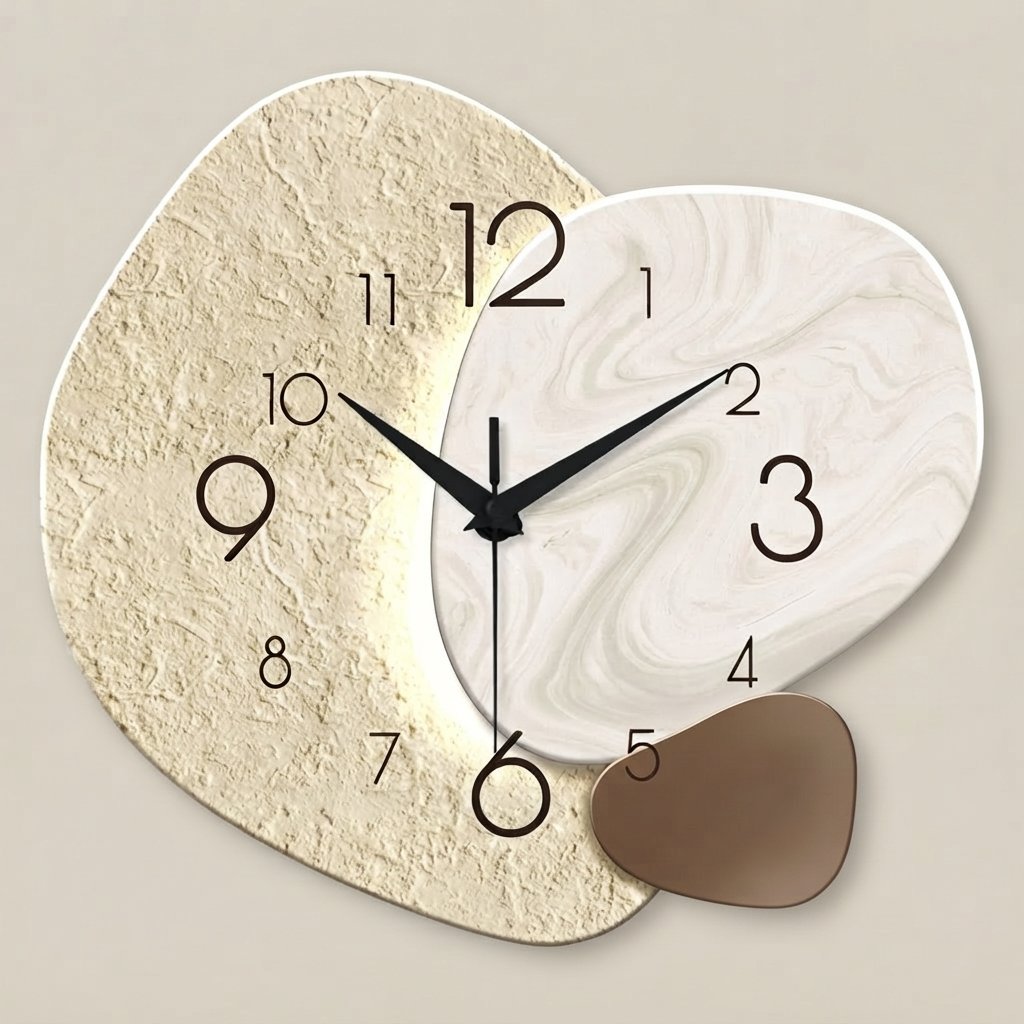 Silent Quartz Wall Clock with Stone & Marble Texture — 39.5 × 39.5 cm