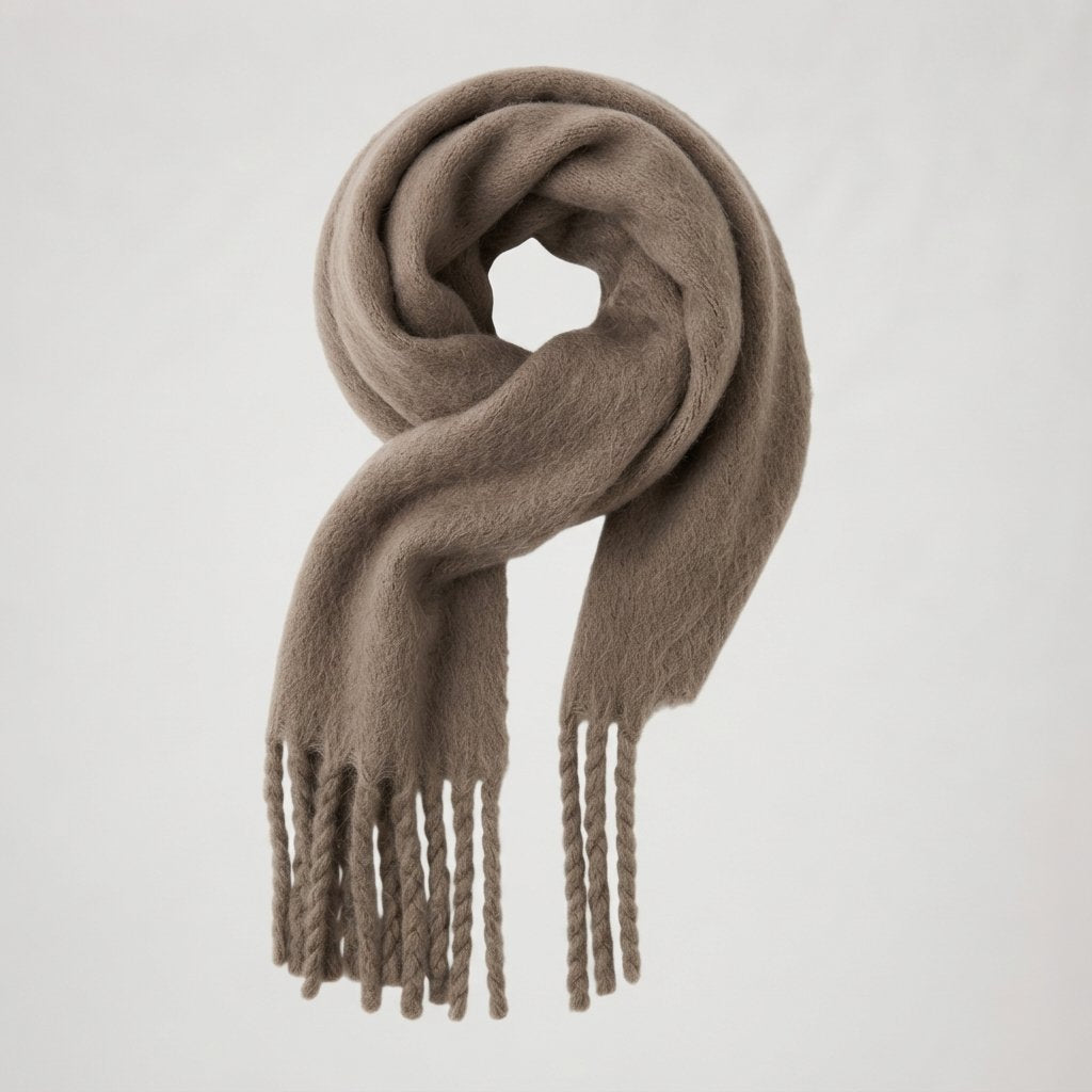 Soft Fringed Scarf – Fluffy Winter Wrap — Taupe