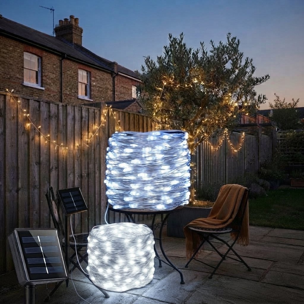 Solar Fairy Lights Outdoor, Waterproof LED String Lights — White Light