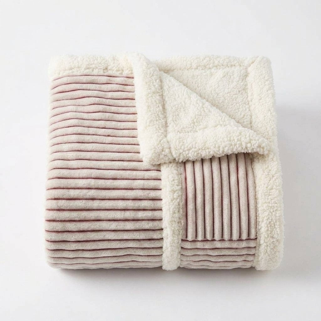 Striped Sherpa Throw Blanket, Soft Double-Sided Fleece — Ruby Stripes