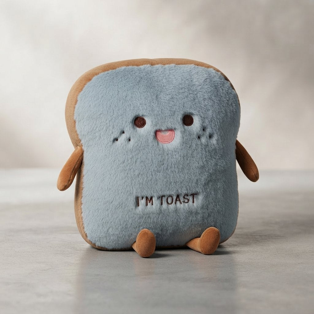 Toast Slice Plush Cushion with Embroidered Face, 14 in — Cute