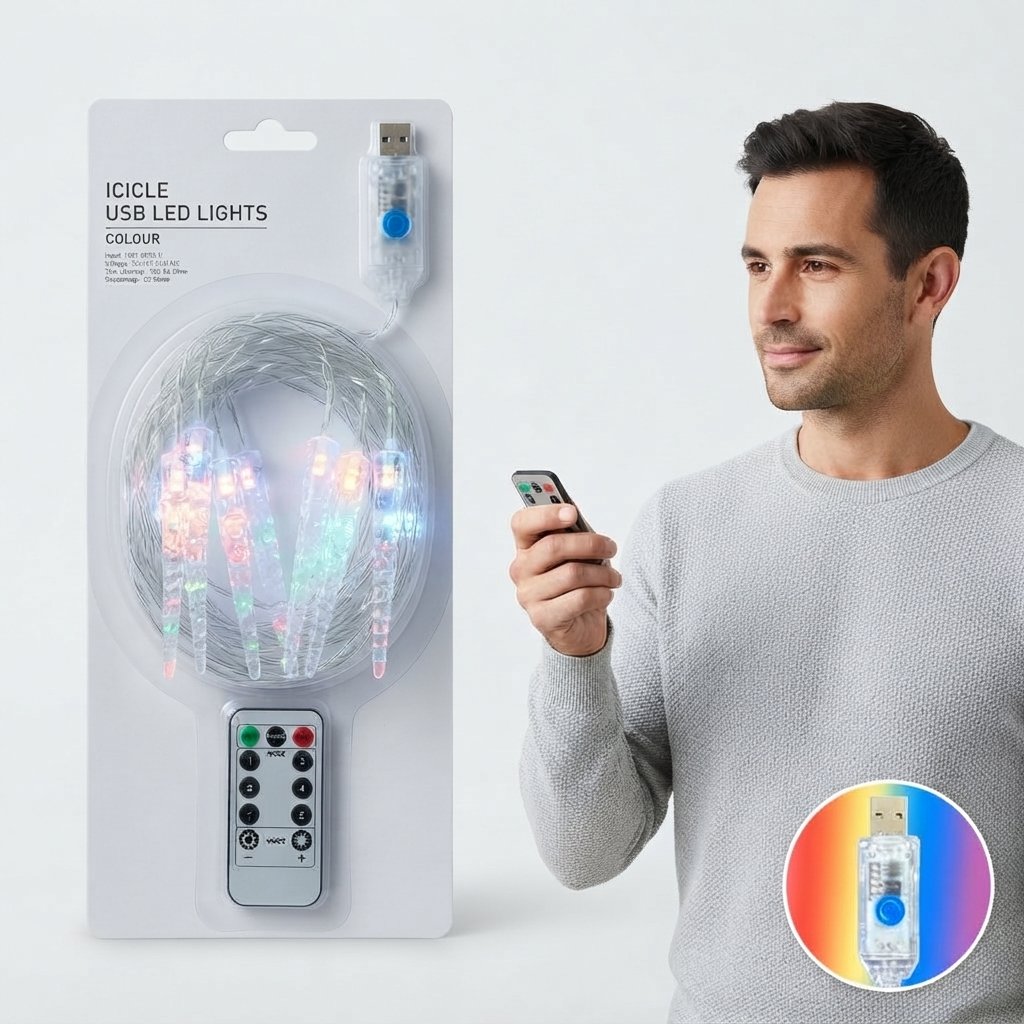 USB Icicle String Lights with Remote, 3.5 m & 7 m — Colour