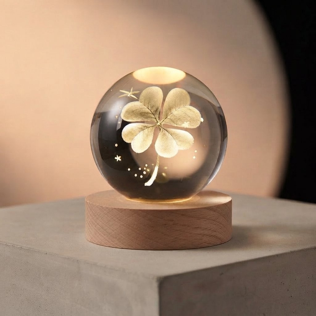 3D Crystal Ball Night Light with Wooden Base — 6CM Mouth