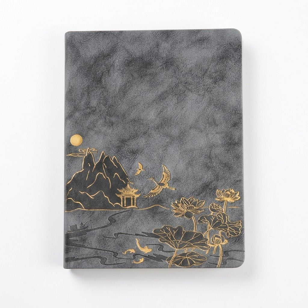 A5 Notebook & Pen Gift Set with Gold Embossed Cover — Grey