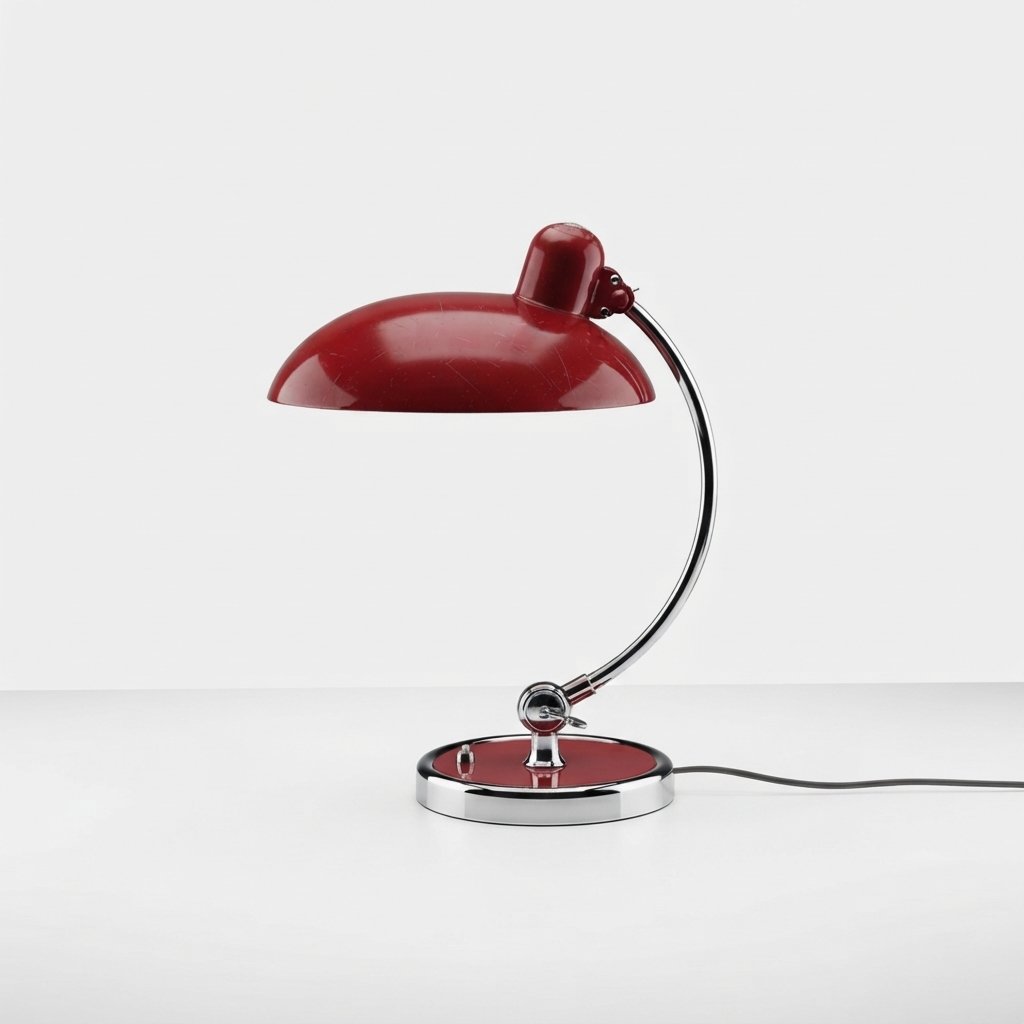 Bauhaus Curved Metal Table Lamp with Domed Shade — Red