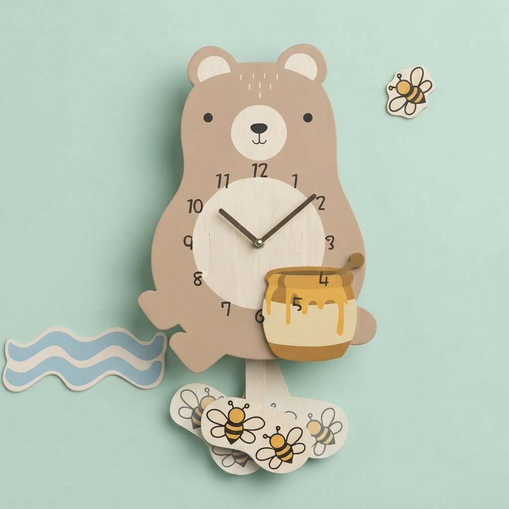 Children's Pendulum Wall Clock with Animal Design — Bear