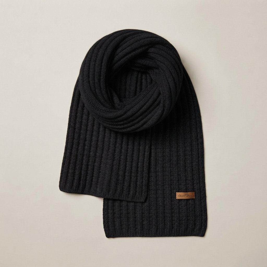 Chunky Ribbed Knit Scarf – Extra Long, Unisex — Black