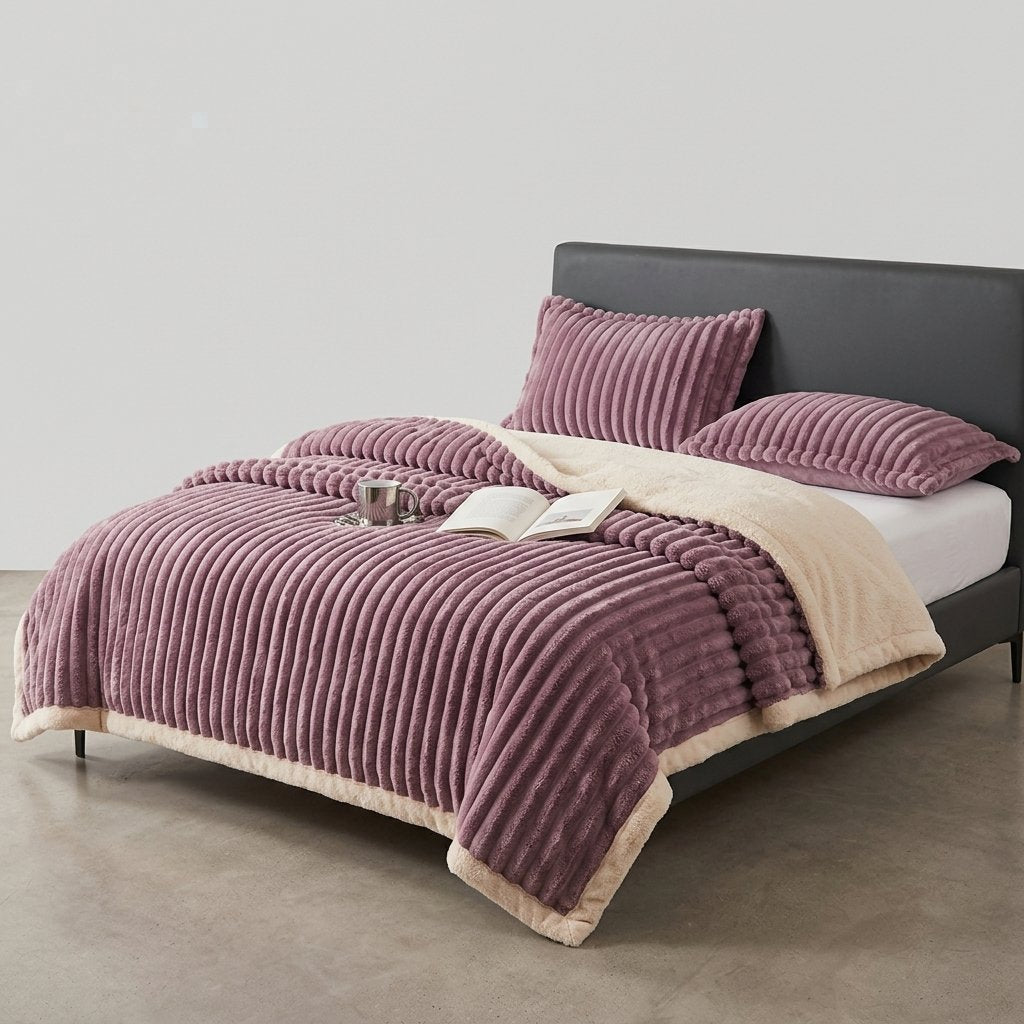 Faux Fur Fleece Blanket, Dual-Sided Plush Throw — Purple