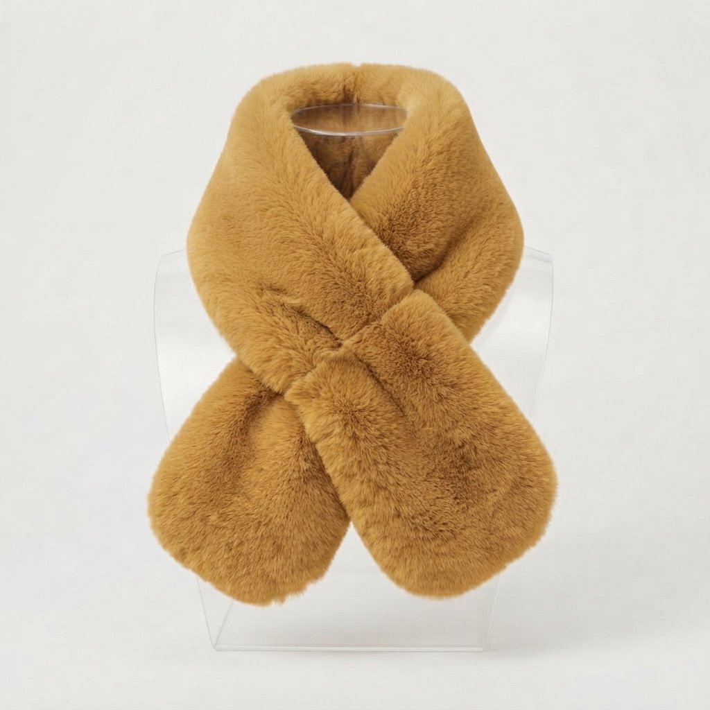 Faux Rabbit Fur Collar Scarf – Plush Knit-Backed — Khaki