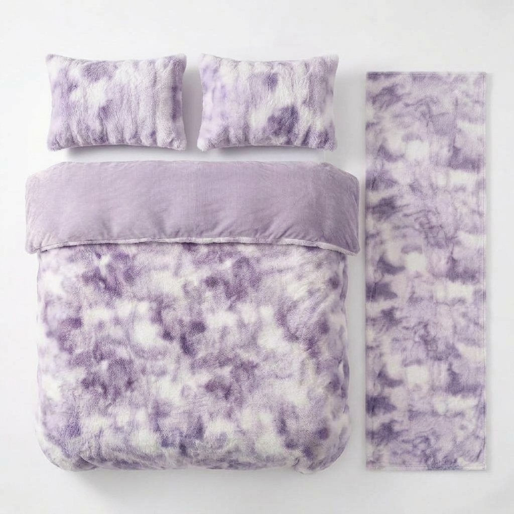 Faux Rabbit Velvet Duvet Cover Set, 4-Piece Winter Bedding — Multicolour purple