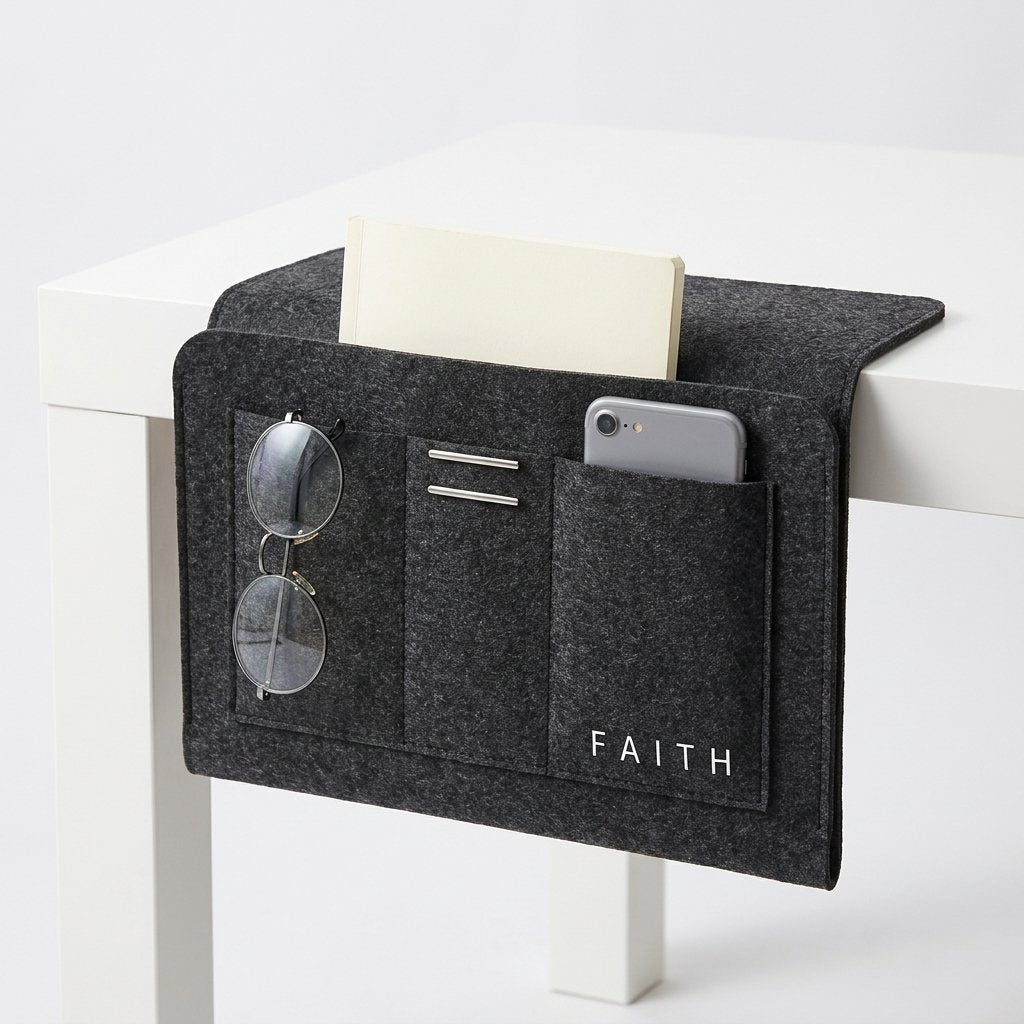 Felt Bedside Organiser with Multiple Pockets — Ebony