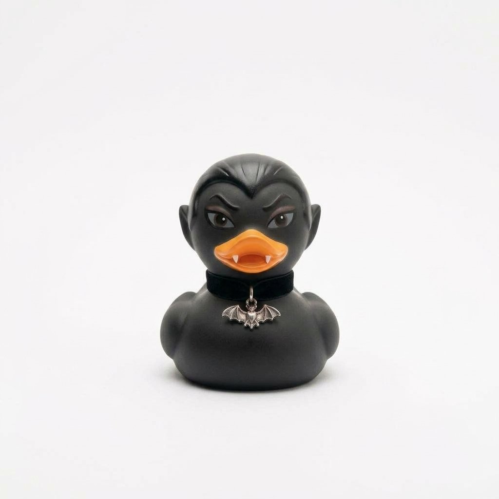 Goth Rubber Duck Decoration with Studded Collar, Chains and Moulded Details – Gothic and Punk Character Variants — D