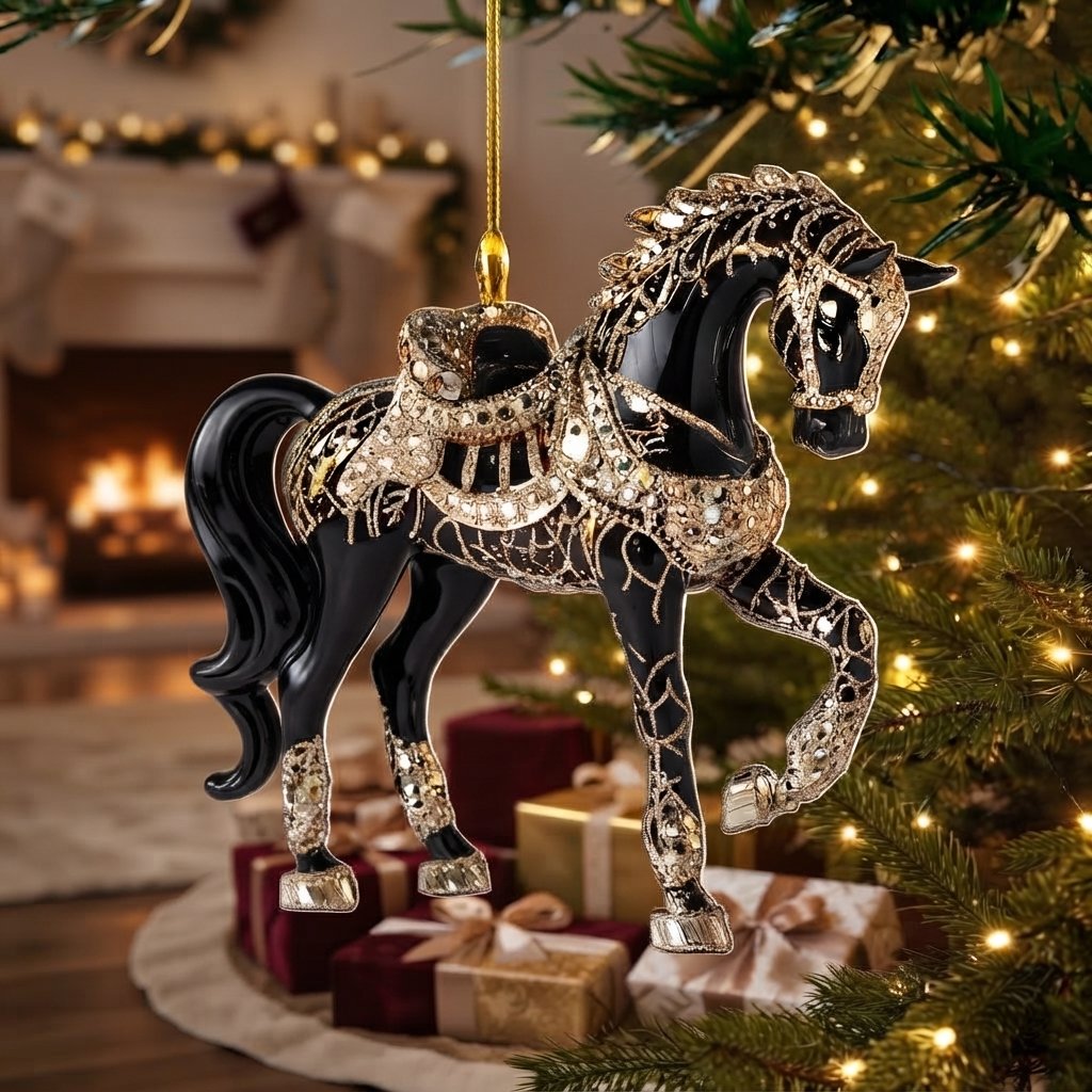 Horse Christmas Tree Ornament, handcrafted acrylic — Black