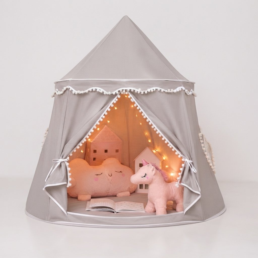 Kids Indoor Play Tent – Princess Castle Teepee — Grey Cotton