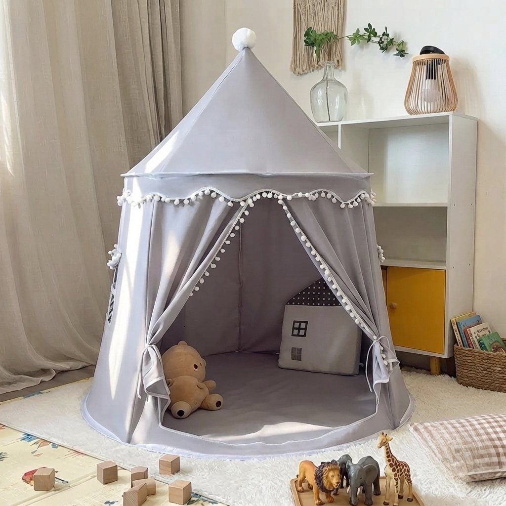 Kids Play Tent – Indoor Teepee for Toddlers & Children — Grey Cotton