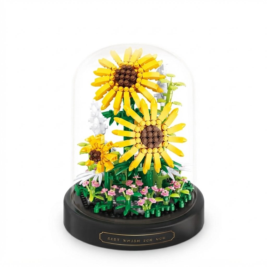 Micro Flower Building Block Set with Display Dome — Sunflower - 545 pieces