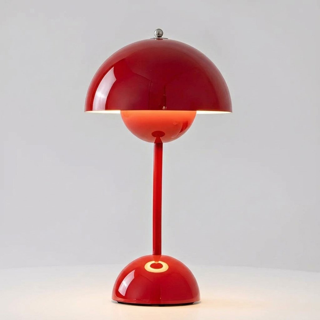 Mushroom Dome Table Lamp with Rounded Base — Red