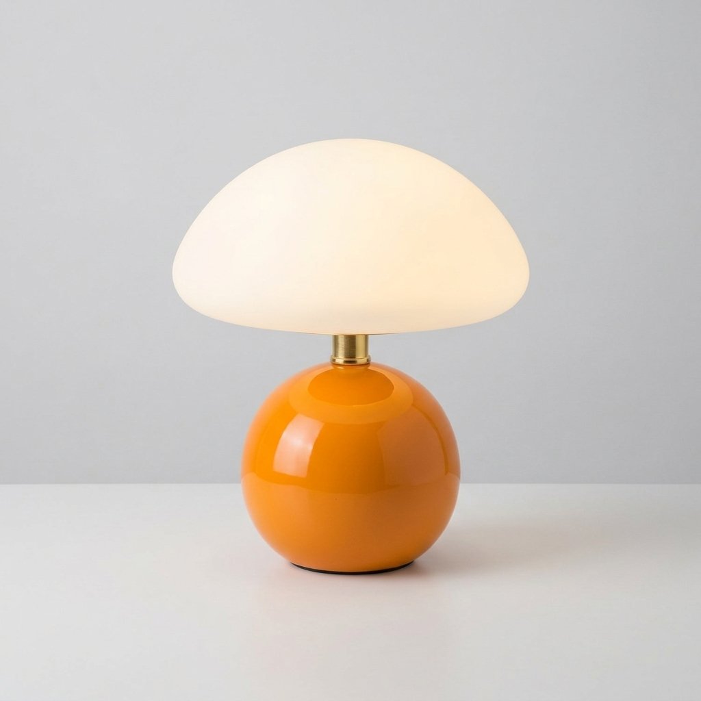 Mushroom Table Lamp with Frosted PVC Shade and Ceramic Base — Orange
