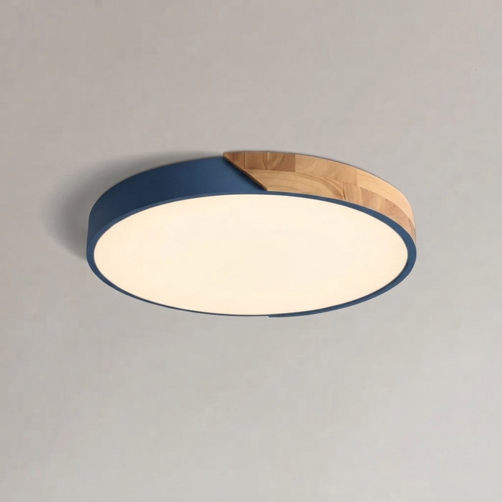 Nordic Wood & Metal LED Flush Ceiling Light — Blue