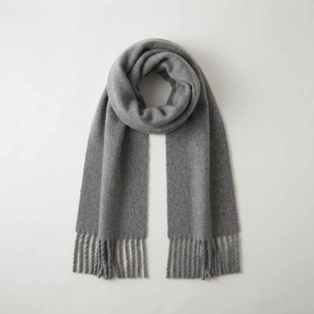 Oversized Plush Winter Scarf with Tassels — Grey