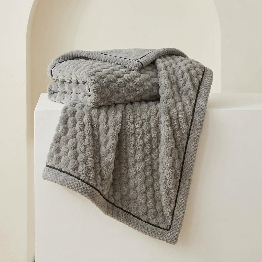 Plush Microfibre Throw Blanket, Bubble-Texture Fleece — Stone Grey