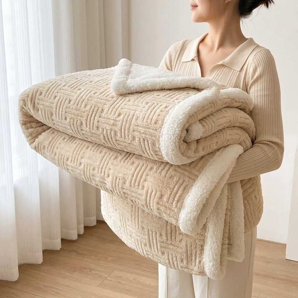 Plush Velvet Throw Blanket – Double-Sided Soft Fleece — Latte