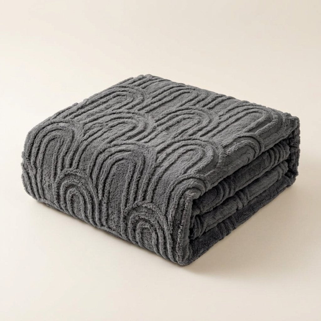 Plush Velvet Throw Blanket with Arch Emboss Pattern — Roman Dark Grey