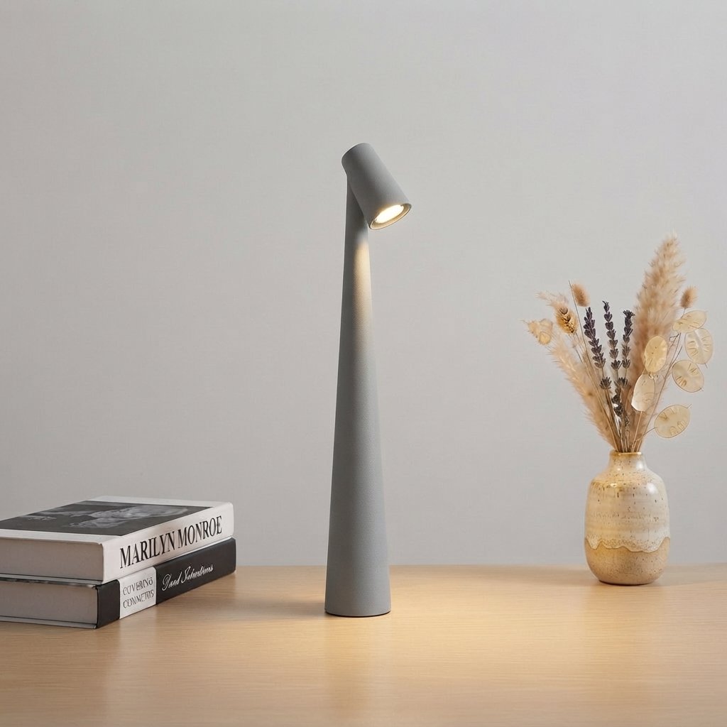 Rechargeable Touch-Dimming LED Table Lamp, Slim Design — Grey
